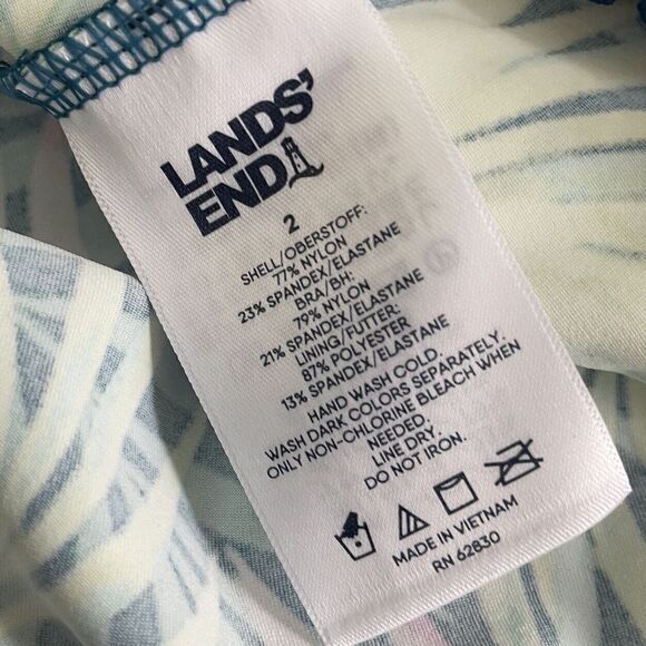 LANDS END Tankini Top Womens 2 Square Neck NEW Baltic Teal Multi Palm Underwire - Picture 6 of 7